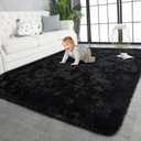 TWINNIS Super Soft Shaggy Rugs Fluffy Carpets, 4x5.9 Feet, Indoor Modern Plush Area Rugs for Living Room Bedroom Kids Room Nursery Home Decor, Upgrade Anti-Skid Rectangular Fuzzy Rug, Black