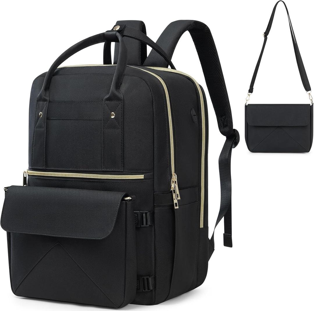 Backpack for Women, 15.6 Inch Laptop Travel Backpack Bag with USB Port, Work Business Nurse Teacher Bag College Bookbag for School, Casual Daypack for Travel, Black