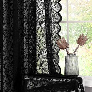 Bujasso Black Sheer Lace Curtains 84 inch Vintage Floral Sheer Gothic Curtain Panels for Living Room Bedroom Luxury Light Filtering Drapes Black Window Treatment Sets Rod Pocket 2 Panels 54" Wx84 L