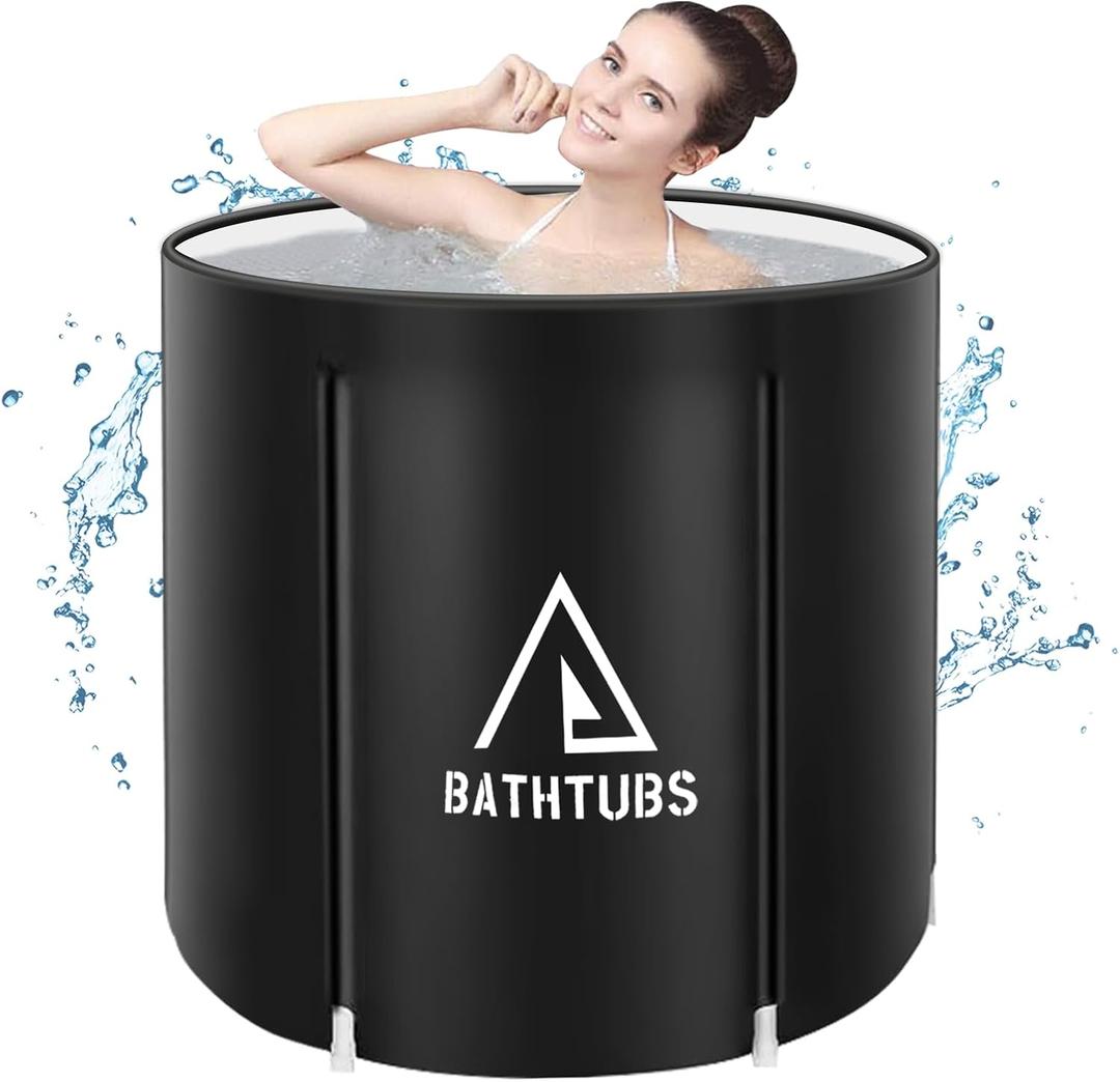 STARBRILLIANT Portable Foldable Bathtub, Collapsible Adult Travel Bath Tub for Camping, Home & Spa, Space-Saving Storage, Durable PVC Material (Black, 27inch)