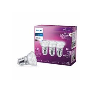 Philips Ultra Definition LED 50-Watt PAR16 Indoor Spotlight Light Bulb, 40-Degree Beam Angle, Dimmable, E26 Medium Base (3-Pack)