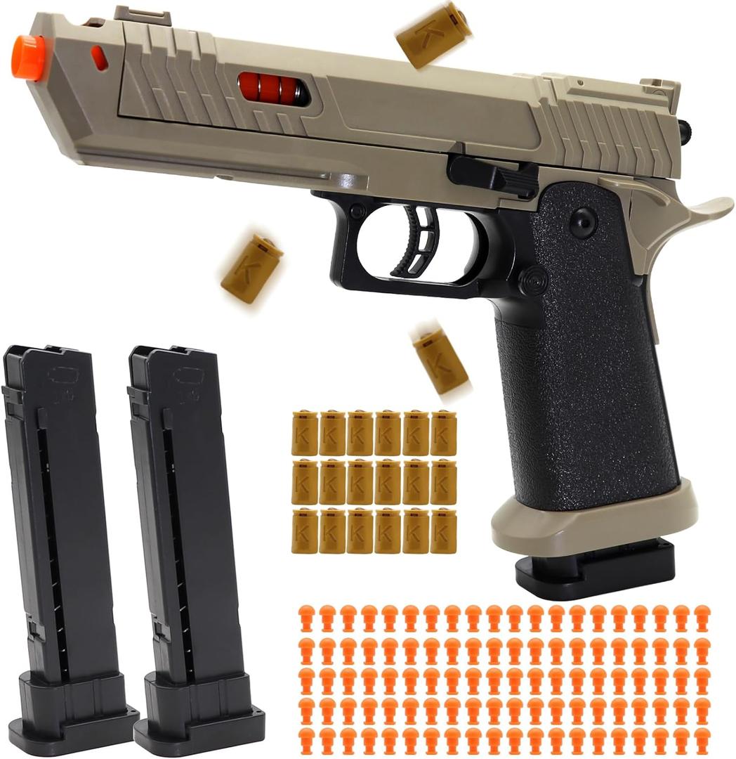 Automatic Shell Ejecting Toy Fidget Gun, 2 Modes Shooting & Fidget with 2 Magazines, 18 Shells, 100 Foam Bullets, 26-32FT Range, Gifts for Christmas Halloween Birthday