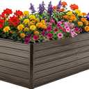Galvanized Raised Garden Beds, 8x4x2FT Outdoor Planter Boxes with Safety Edging and Gloves, Rustic Country Style Metal Garden Bed Kit for Vegetables Flower and Fruits (Brown Wood Grain
