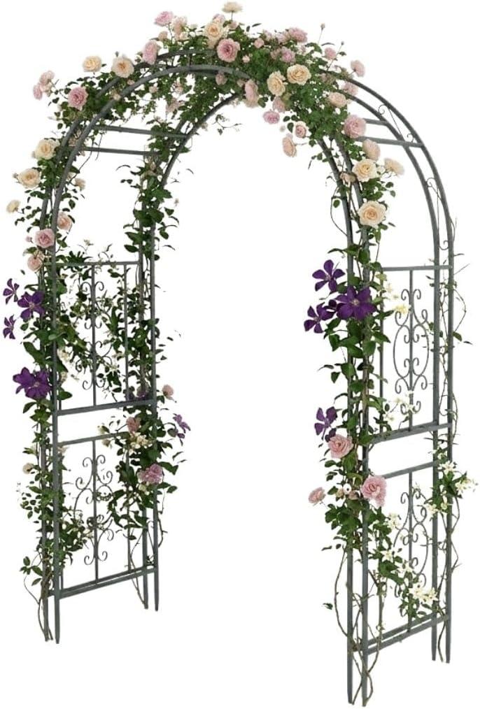 Plow & Hearth Arch Metal Outdoor Garden Arbor | Montebello | 7 Feet Tall | Steel Iron Trellis Lattice for Climbing Plants & Heavy Vines | Wedding Outdoor Patio Dcor