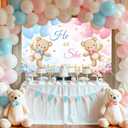 Avezano He or She Gender Reveal Banner Bear Gender Reveal Decorations Banner Pink and Blue Baby Reveal Backdrop for Boy Girls (6x3.6ft)