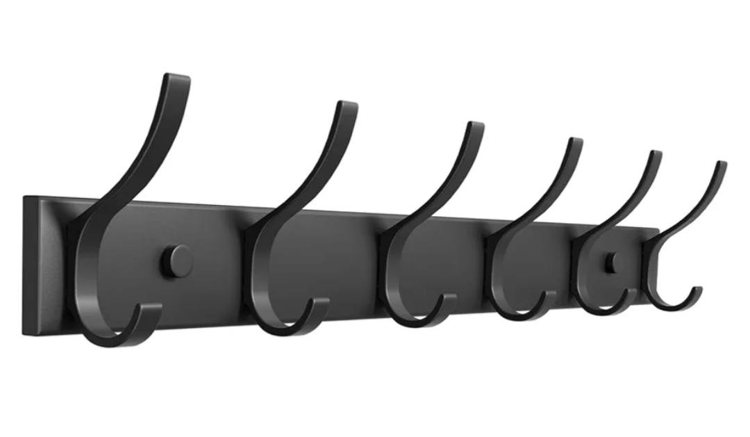 Coat Rack Wall Mount with 6 Hooks (Black, 1 Pack), Heavy Duty Coat Hooks Wall Mount for Entryway, Bedroom, Closet, Wall Hooks for Hanging Hats, Bags, Purses