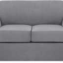H.VERSAILTEX 3 Piece Stretch Sofa Covers for 2 Cushion Loveseat Couch Covers for Living Room Sofa Slipcovers (Base Cover Plus 2 Seat Cushion Covers) Thicker Jacquard Fabric(Medium Sofa, Dove)