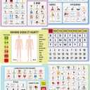 Fuyoooo 6 Pcs Communication Boards for Non Verbal Adults 11.81 x 8.27'' Colorful Picture Symbol Communication Cards Speech Tool for Autism Aphasia Stroke Patients Hospital Care Use 