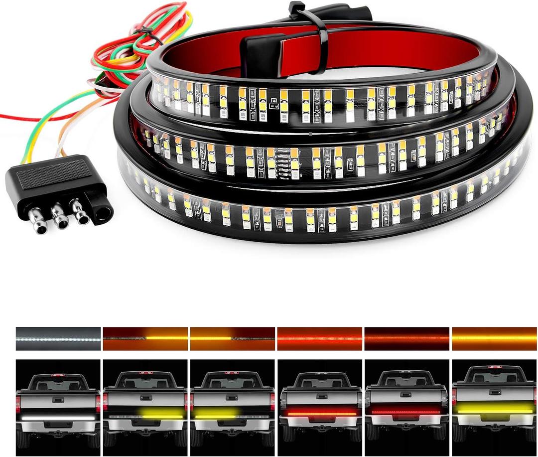 Nilight TR-04 Truck Tailgate Bar 60" Triple Row 504 LED Strip with Red Brake, White Reverse, Sequential Amber Turning Signals, Strobe Lights, (60" Light Strip)