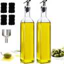 Showvigor Olive Oil Dispenser Bottles, 2Pack 17oz/500 ml Square Glass Tall Oil Bottles with 4 Labels, 2 Pourers and 1 Funnel