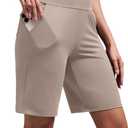 Alaroo Women's Bermuda Long Shorts with Pockets High-Waisted Knee Length Biker Athletic Running Yoga Workout Gym, XL