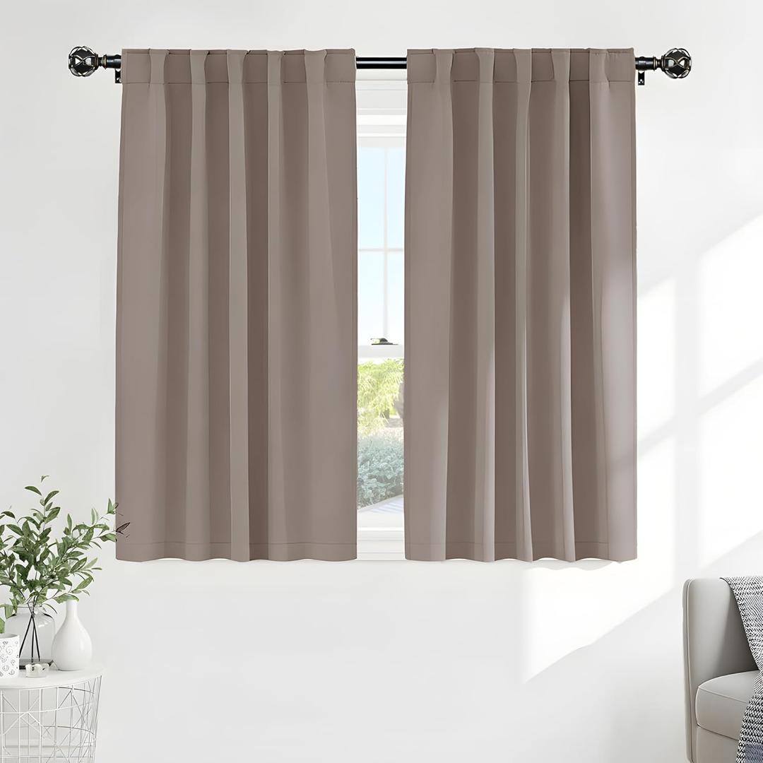 PONY DANCE Blackout Curtains Thermal Insulated Window Treatment Panels Room Darkening Blackout Drapes for Living Room Back Tab/Rod Pocket Bedroom Draperies, 42x54 Inch, Light Taupe, 2 Panels