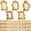 Maitys 40 Pcs Mini Picture Vintage Frames with Stands Tiny Antique Photo Baroque Ornate Resin Oval Frame Table Top Display Home Wedding Decor (Gold)