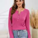 TICTICMIMI Women's Button Down Shirts Long Sleeve Henley Tops Casual Tunic Blouse Hot Pink (XL)