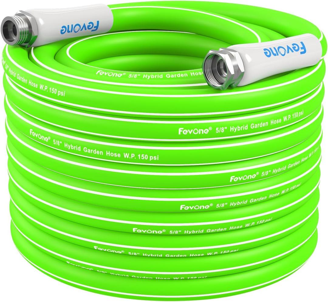 Fevone 100 ft Kink-Free Garden Hose - 5/8" ID Flexible Water Hose, Drinking Water Safe, 3/4" Aluminum Fittings, Heavy Duty & Lightweight for Yard