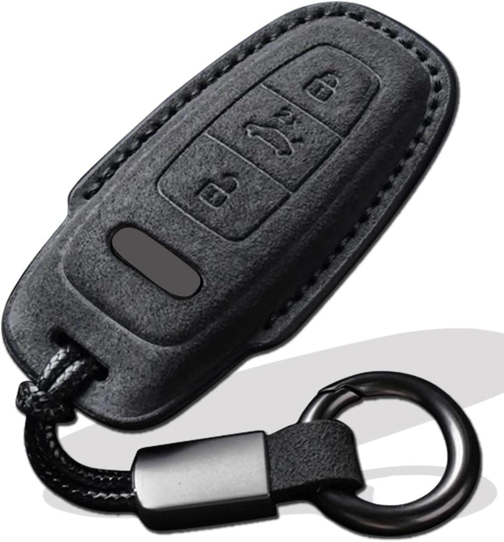 for Audi Key Fob Cover with Keychain Fit for Audi A3 A6 A7 A8 Q7 Q8 S3 S6 RS6 RS7 Smart Keys Case Protector suede (Black, Style B)