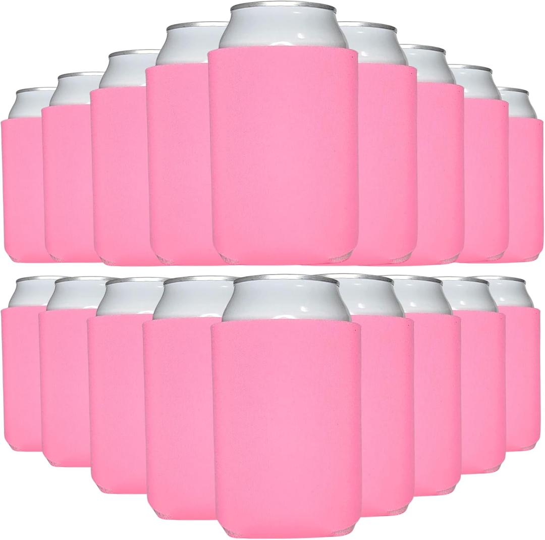 TahoeBay Bulk Blank Beer Can Cooler Sleeves (50-Pack) Sublimation Blanks for Vinyl Plain Soft Foam Can Sleeves Coolers for Soda Cans & Bottles Black, White, Assorted Solid Color (Neon Pink)