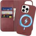 SHIELDON Case for iPhone 15 Pro Max 5G, Genuine Leather Detachable Wallet Kickstand RFID Blocking Card Holder Magnetic Shockproof Wireless Charging Case Compatible with iPhone 15 Pro Max - Wine Red (Wine Red - Detachable)