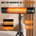 Electric Outdoor Heater, 1500W Carbon Infrared Heaters with Remote, Tripod Mounted Radiant Patio Heater with 3 Heat Settings, 8H Timer for Outdoor, Garage, Yard