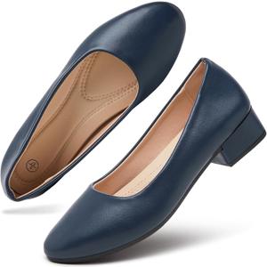 Hash Bubbie Women's Loafers Slip On Shoes Chunky Low Block Heels Closed Toe Pumps Office & Wedding Comfortable Dress Shoes (Navy, US10)