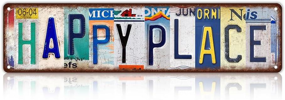 Vintage Happy Place Wall Decor Street Signs Bar Metal Tin Signs 16 x 4 Inches