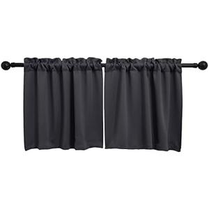 Pickluc Rod Pocket Tier Curtain - Half Blackout Curtain for Kitchen, Bathroom, Cabinet, Basement, 30 Inches Wide and 24 Inches Long, Dark Grey, 2 Panels