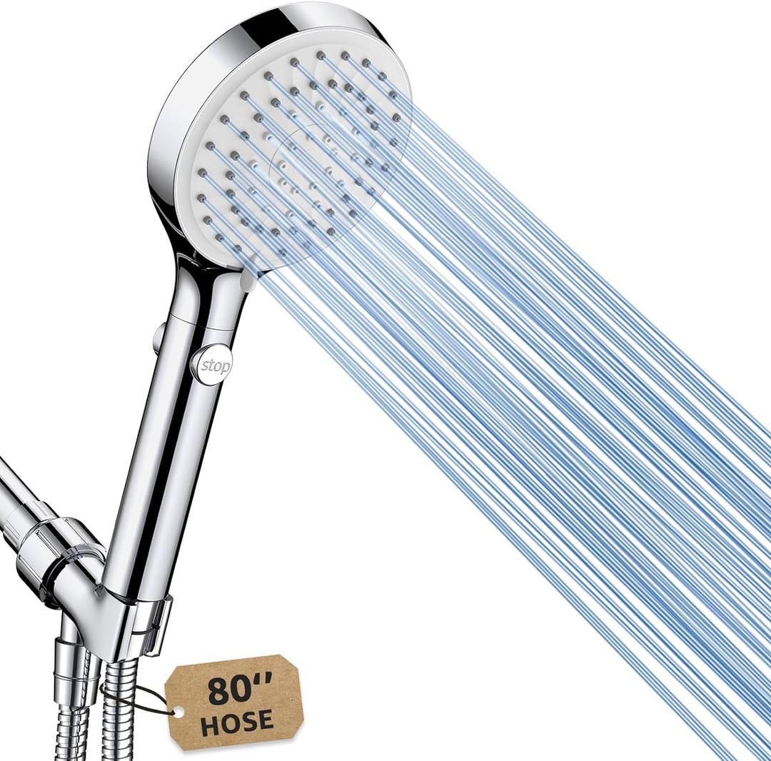 FASDUNT Shower Head with Handheld, High Pressure Handheld Shower Head with 80" Extra Long Stainless Steel Hose & Adjustable Bracket, Showerhead with ON/OFF Switch for Pets Bath (Premium Chrome)