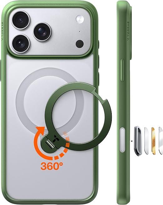 TORRAS Ostand Q3 Spin for iPhone 17 Pro Case with 360 Magnetic Stand, Fit for MagSafe, Builtin Kickstand, 4X MilitaryGrade Shockproof Phone Case for iPhone 17 Pro, Camera Control, Alpine Green