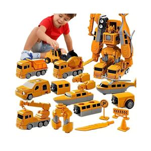 Magnetic Transform Engineering Car Set, Assembled Construction Vehicle Cars Toys, Building Transforming Cars and Trucks, Outdoor Toddler Activities Toys for Toddler Kids Ages 4-8, Yellow
