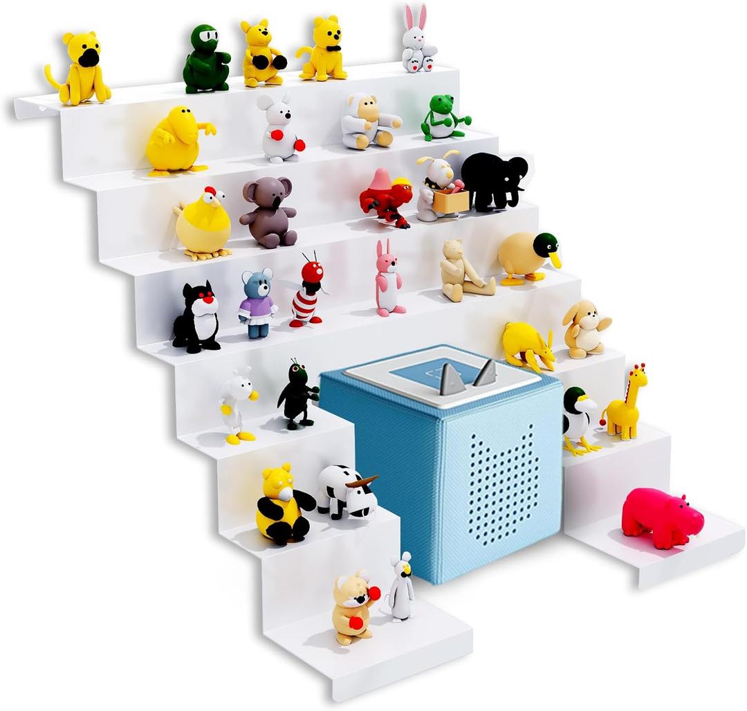 Shelf for Tonie Applied to IKEA KALLAX–Magnetic Storage Organizer Holds 50+ Figures & Box from Toniebox| White Kids'Shelf with Secure Magnetic Hold & Side Cut-Out | Perfect for Kids (Without Cut-Off)