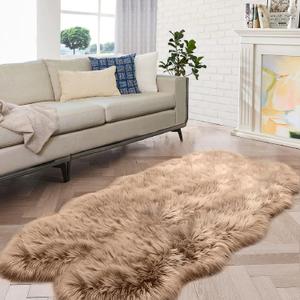 Beige Shag Faux Sheepskin Washable 4X6 Fur Rug for Living Room Bedroom Fluffy Furry Area Rug Rectangle Nursery Decor Rug