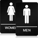 Restroom Sign - ADA Compliant Braille Bathroom Signs for Business with Double Sided 3M Strong Tape - ABS Plastic 9 x 6 for Offices and Restaurants (Pack of 1, Black (Men + Women))