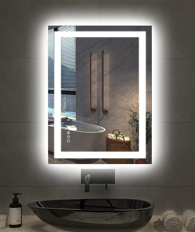 Amorho LED Mirror for Bathroom, 24"X32" with Front and Backlight, Stepless Dimmable Wall Mirrors with Anti-Fog, Shatter-Proof, Memory, 3 Colors, Double LED Vanity Mirror(Horizontal/Vertical) 