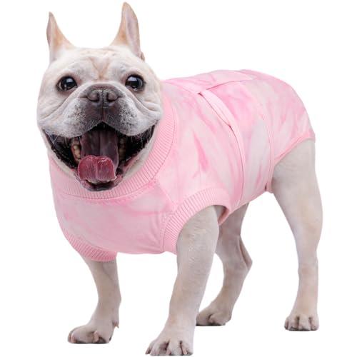 Kuoser Dog Surgery Recovery Suit, Anti Licking Surgical Suit for Dogs Male Neuter, Soft Dog Surgery Suit Female Spay Subsititute E-Collar Cone, Doggie Body Suits After Surgery Pink Tie Dye S