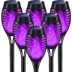 IkeeRuic Halloween Decorations Outdoor, Purple Halloween Solar Lights with Flickering Flame, Solar Torch Lights for Yard Decorations, Waterproof Outdoor Lighting for Garden Pathway Patio Outside Decor
