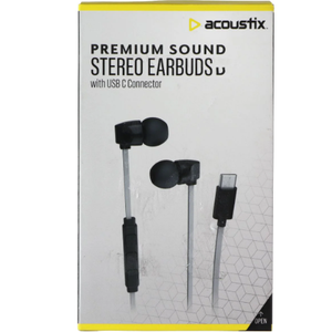 Acoustix Premium Sound Wired Stereo Earbuds with USB-C Connector - Gray / Black 