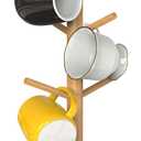 Wisuce Bamboo Coffee Mug Holder Tree, Thicker Base Coffee Cup Holder Stand for Counter, Mug Rack with 6 Hooks, Black Base