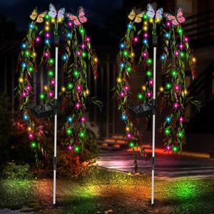 Solar Garden Lights Outdoor Decorative Waterproof, 69LED Swaying Tree Solar Lights for Outside, Butterfly Flower Lights Solar Power Yard Decor for Pathway Patio Lawn Decorations (Color)