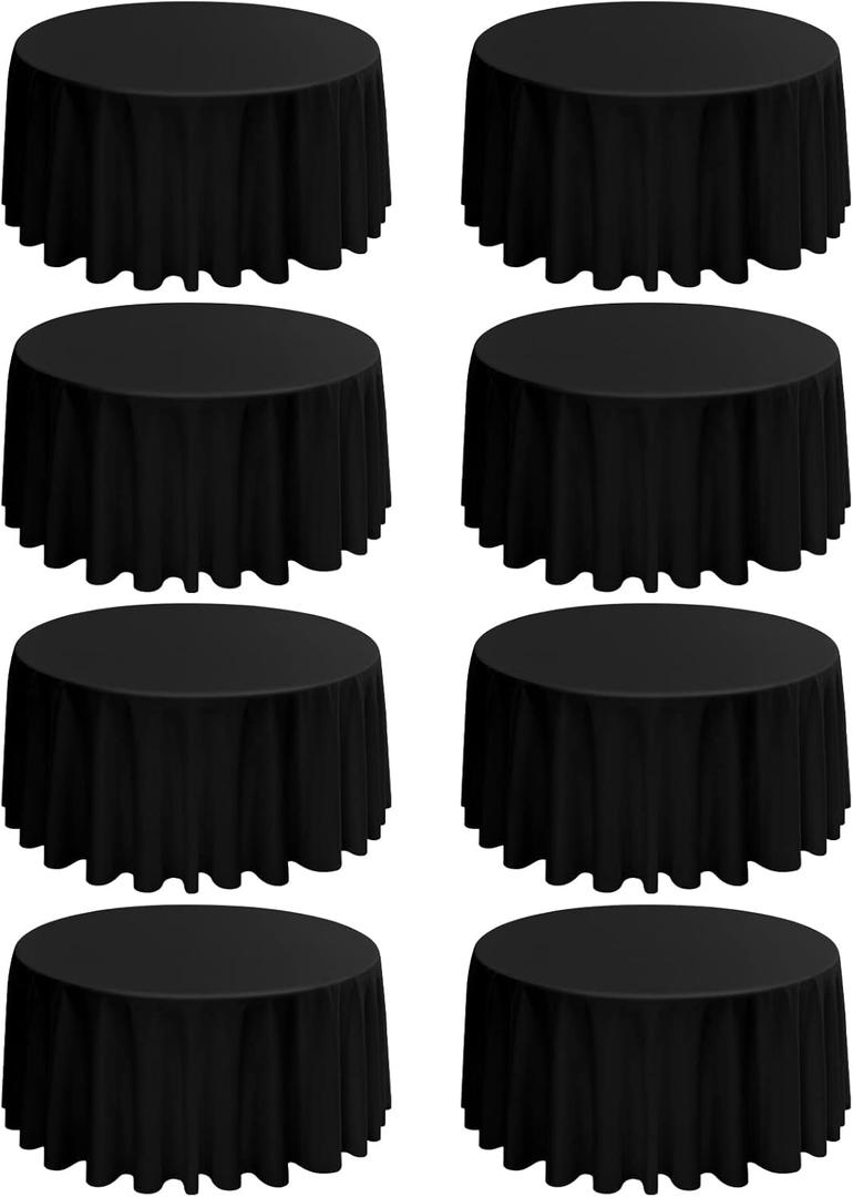 8 Pack 120 Inch Round Tablecloth - Black Polyester Table Cloth for Round Table, Premium Stain and Wrinkle Resistant Washable Fabric Table Cover for Wedding Party Banquet Restaurant Reception
