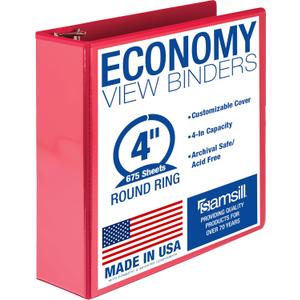 Samsill 4 Inch 3 Ring Binder, Economy Round Ring, Clear View Cover, 675 Sheet Capacity - for Schooo, Home, Office -Red