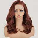 SOKU 13X6 Reddish Brown Lace Front Wigs Pre Layered, 18 Inch Short Wavy Glueless Wigs Pre Plucked, Copper Red Body Wave Synthetic Lace Front Wigs for Women