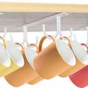 MOCOUM Under Cabinet Mug Rack, Rustic Mug Organizer Rack Cup Holder Under Shelf 12 Hanging Hooks Rack for Mugs, Coffee Cups and Kitchen Utensils Display (White-3 Pack-12 Hooks)