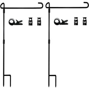 Garden Flag Pole Stand Holder, 2 Pack Garden Flags for Outside with Flag Stopper and Clip Waterproof Powder-Coated Paint