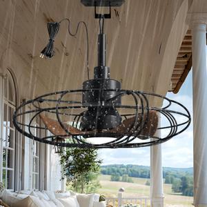NACATIN Outdoor Ceiling Fan with Lights, Remote, Wall Switch Control, IP55 Waterproof Ceiling Fans with Lights and Remote, 3 Color Temperatures: Perfect for Patios, Gazebos, & Bedrooms, Black