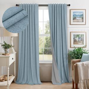 Dusty Blue Blackout Curtains for Living Room 84 Inch Length 2 Panel Farmhouse Linen Textured Thermal Darkening Blocking Light Blue Curtain Drapes for Bedroom Grayish Blue Grey 52x84 Long Back Tab