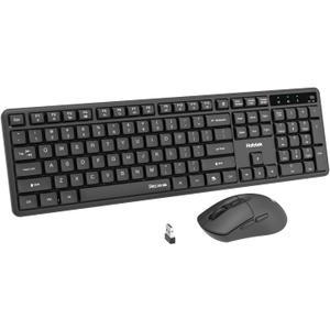 Silent Wireless Keyboard and Mouse Combo, 90% Less Noise, Full Size Numpad, Ultra Slim, Quiet & Soft Touch, Cordless Adjustable DPI Click Mice for Computer Laptop PC Office Desk Accessories