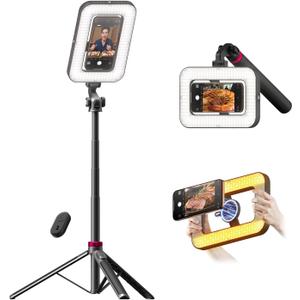 Tripod for iPhone with Light, Portable 15W Ring Light with Stand and Phone Holder for Video Recording, 6000mAh Magnetic Phone Tripod with Light 2500K-9000K for Food Hunt, Mukbang Video, Vlogging, CRI95