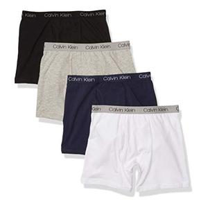 Calvin Klein Kids Boys' Modern Cotton Boxer Brief Underwear 4-Pack, Black Iris Pack, Large