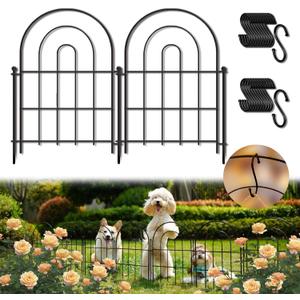 Garden Fence Panels, 17 in (High) x 20 ft (Long) Flower Bed Fencing for Small Animal Barrier, 19 Pcs Metal Decorative Fences Border with Hooks