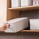 Plastic Storage Bins with Lid, White Stackable Storage Basket Organizer Box, Sturdy Containers Organizing Lidded Bins for Shelves, Cabinet, Desk, Pantry, Bedroom, Book, Toys (Gray, 6M)
